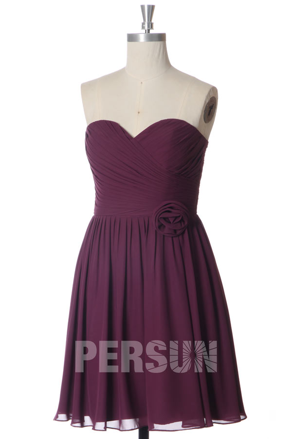 Robe cocktail bustier plissée courte aux genoux