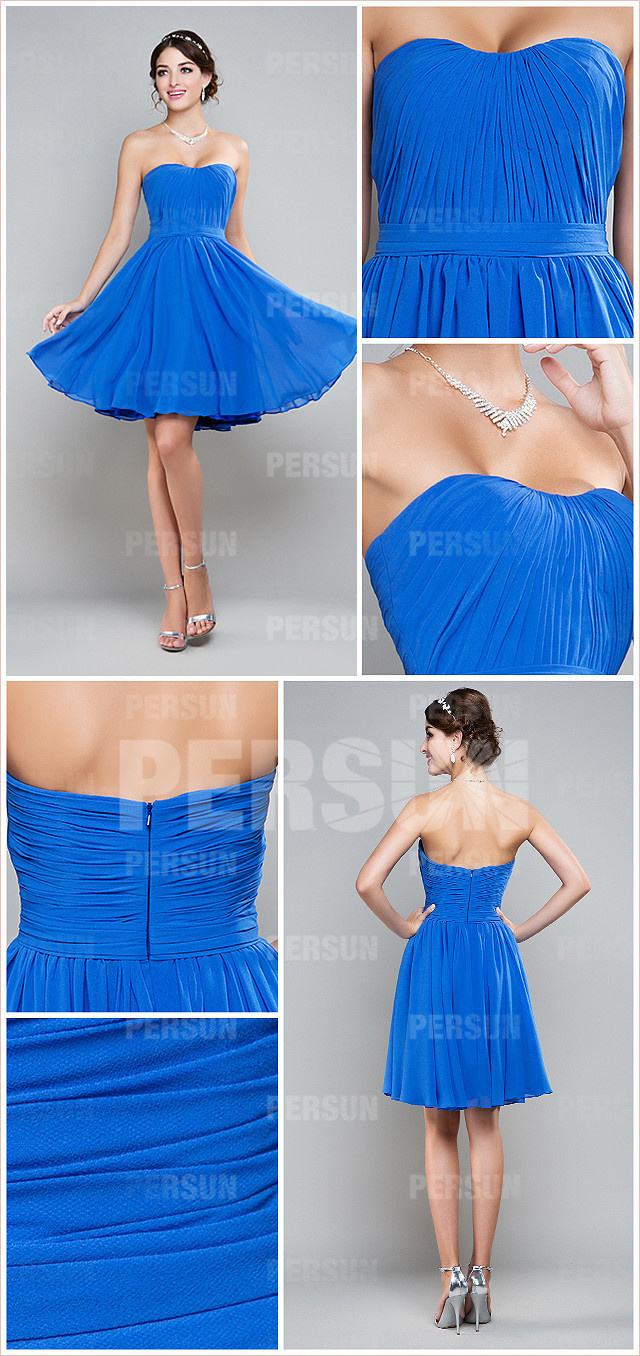 robe bleue courte pour cocktail de mariage bustier plissé
