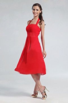Robe demoiselle d'honneur rouge avec bretelle au cou