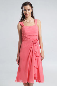 Robe mi longue plissée avec fleurs au ceinture