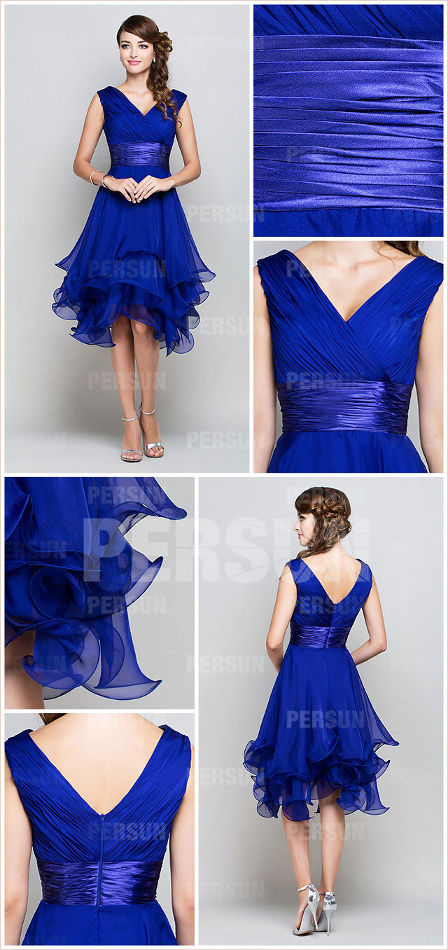 robe de cocktail bleu courte en tencel