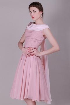 Robe soirée mi longue plissée élégante à encolure bateau