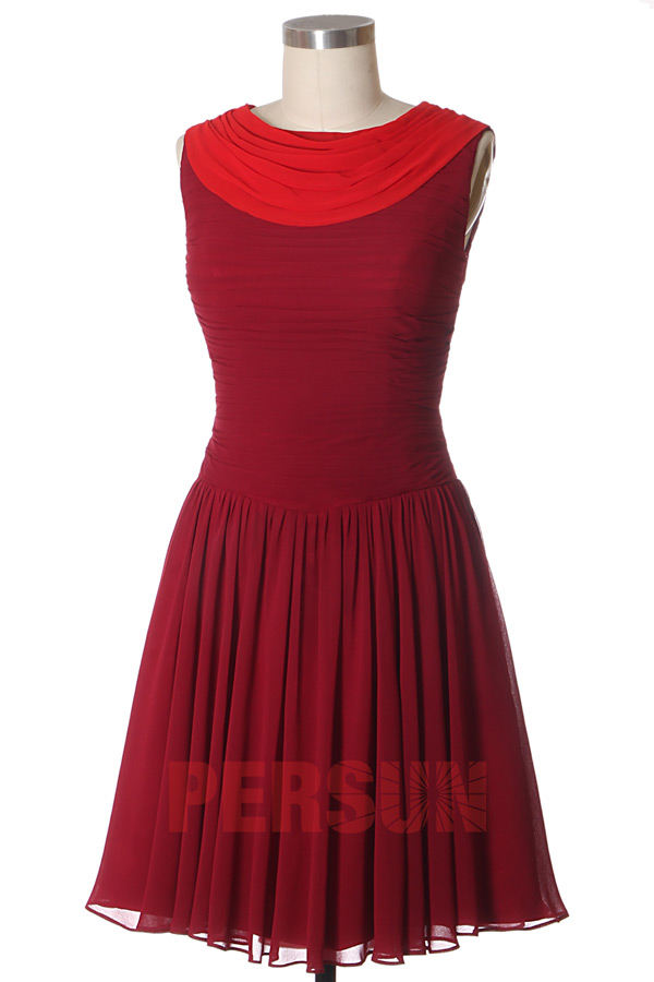 Robe soirée mi longue plissée élégante à encolure bateau