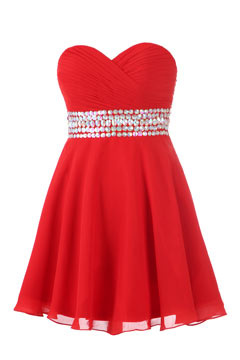 Robe de cocktail rouge plissée courte ornée de strass