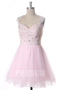 Robe cocktail de mariage rose décolletée en coeur