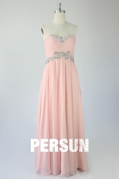 Robe soirée bustier rose ornée de strass longue sol