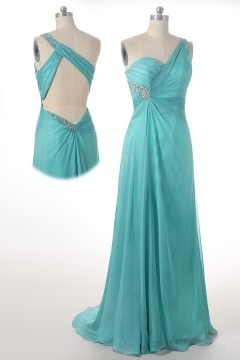 Robe bal asymétrique à dos nu avec fente frontale