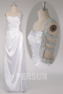 Robe bal moulante sexy épaule asymétrique ornée de bijoux