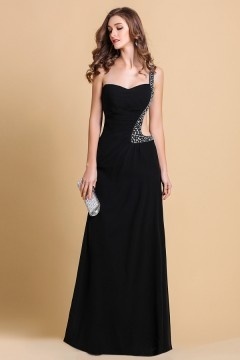 Robe longue bal asymétrique dos nu ornée de strass