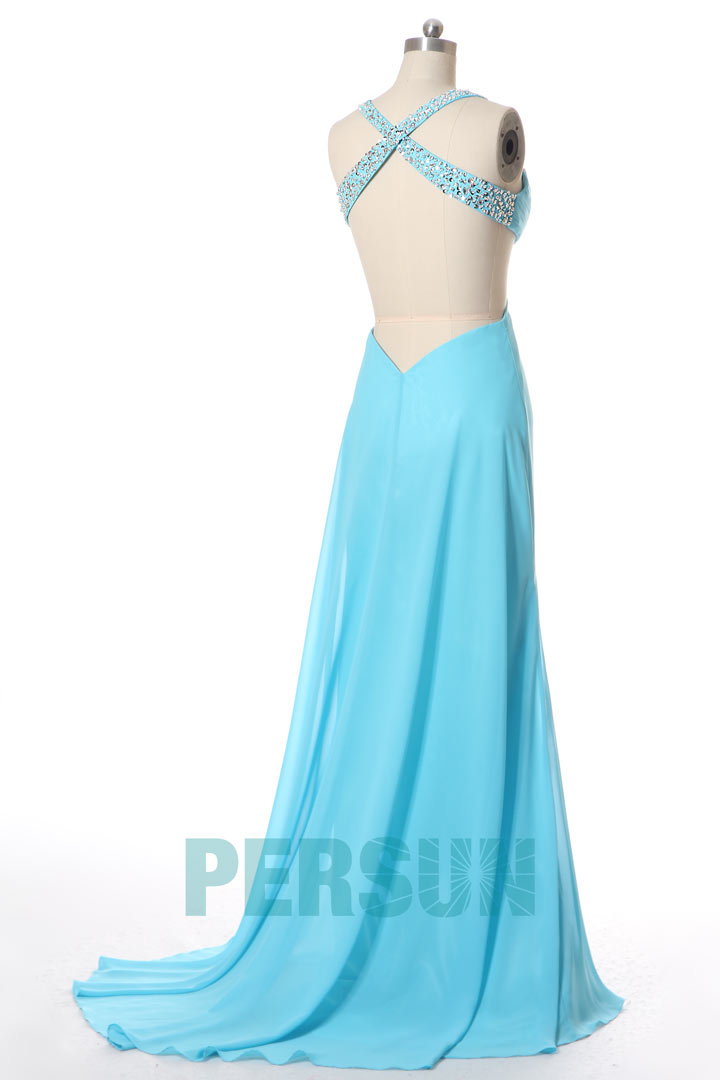 Robe sexy rose ornée de bijoux avec fente frontale