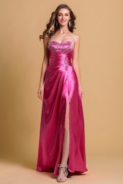 Robe bal bustier plissée ornée de bijoux avec ouverture latérale