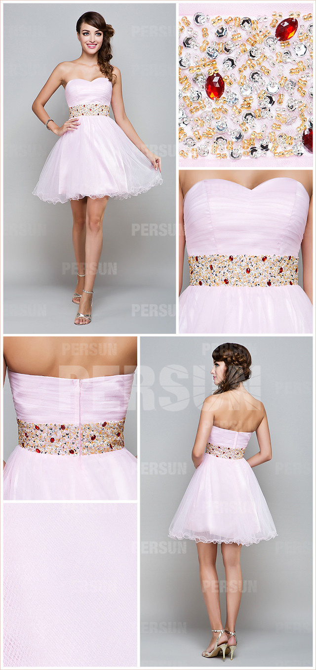 robe de bal rose ornée de strass