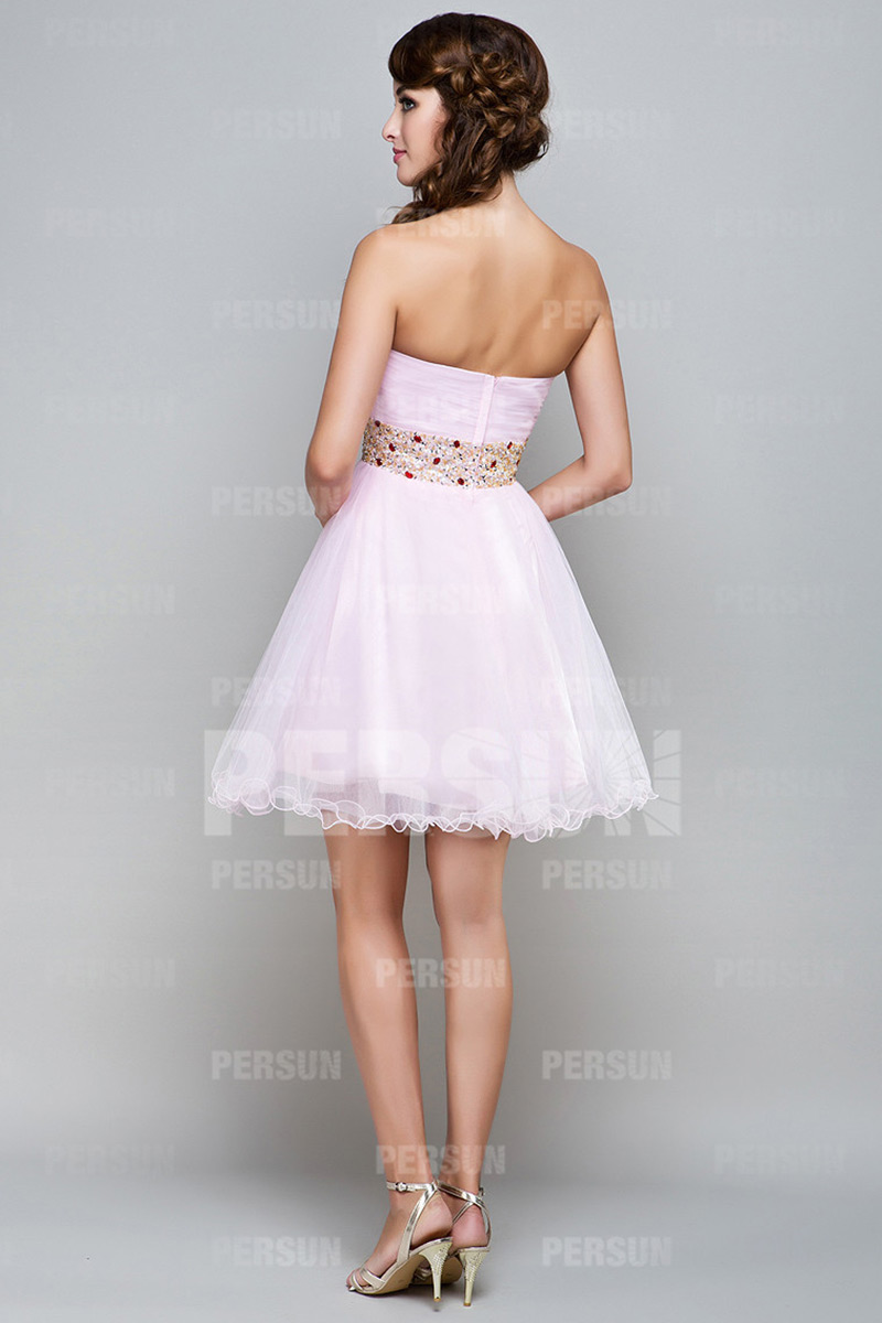 Robe bal bustier courte en tulle rose