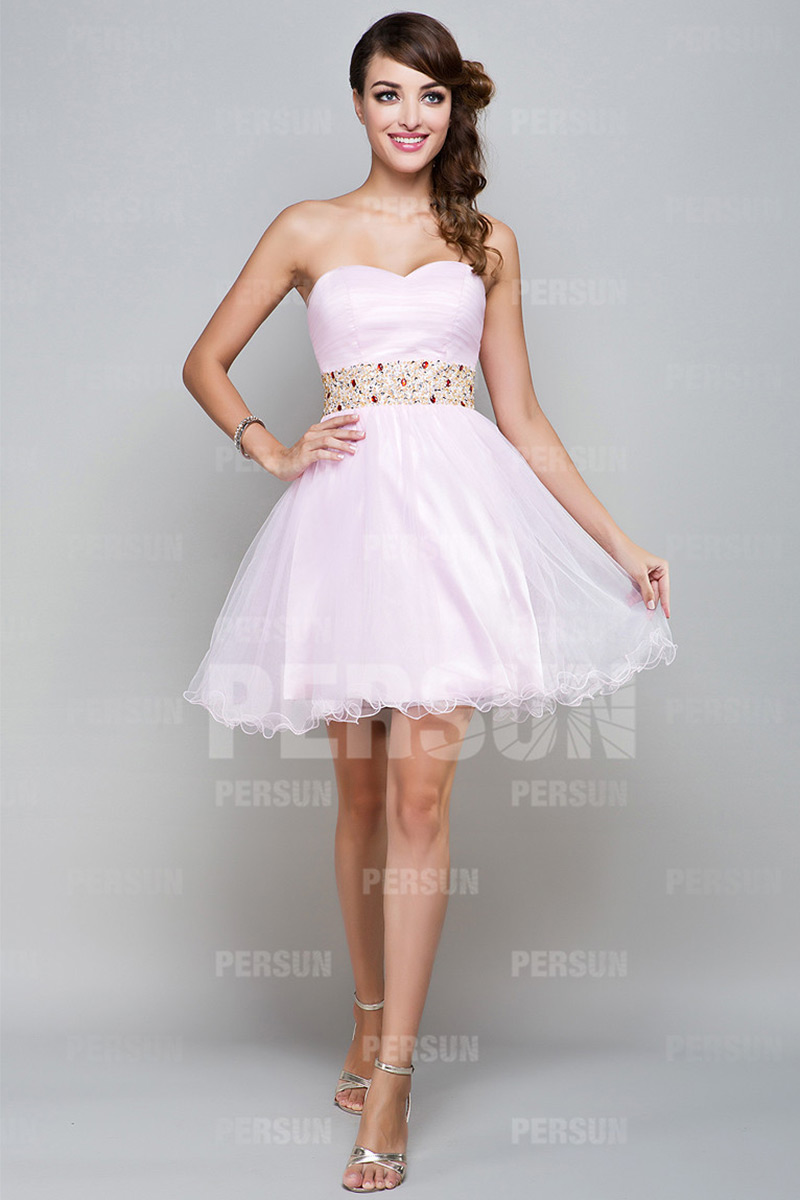 Robe bal bustier courte en tulle rose
