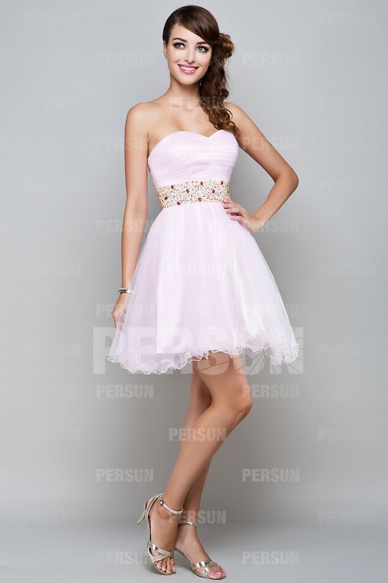 Robe bal bustier courte en tulle rose