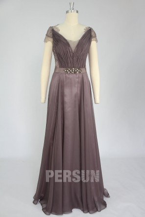 Robe soirée longue plissée en dentelle dans le dos