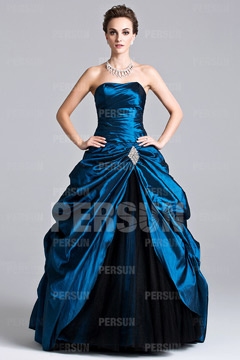 Robe de soirée bustier longue plissée en taffetas