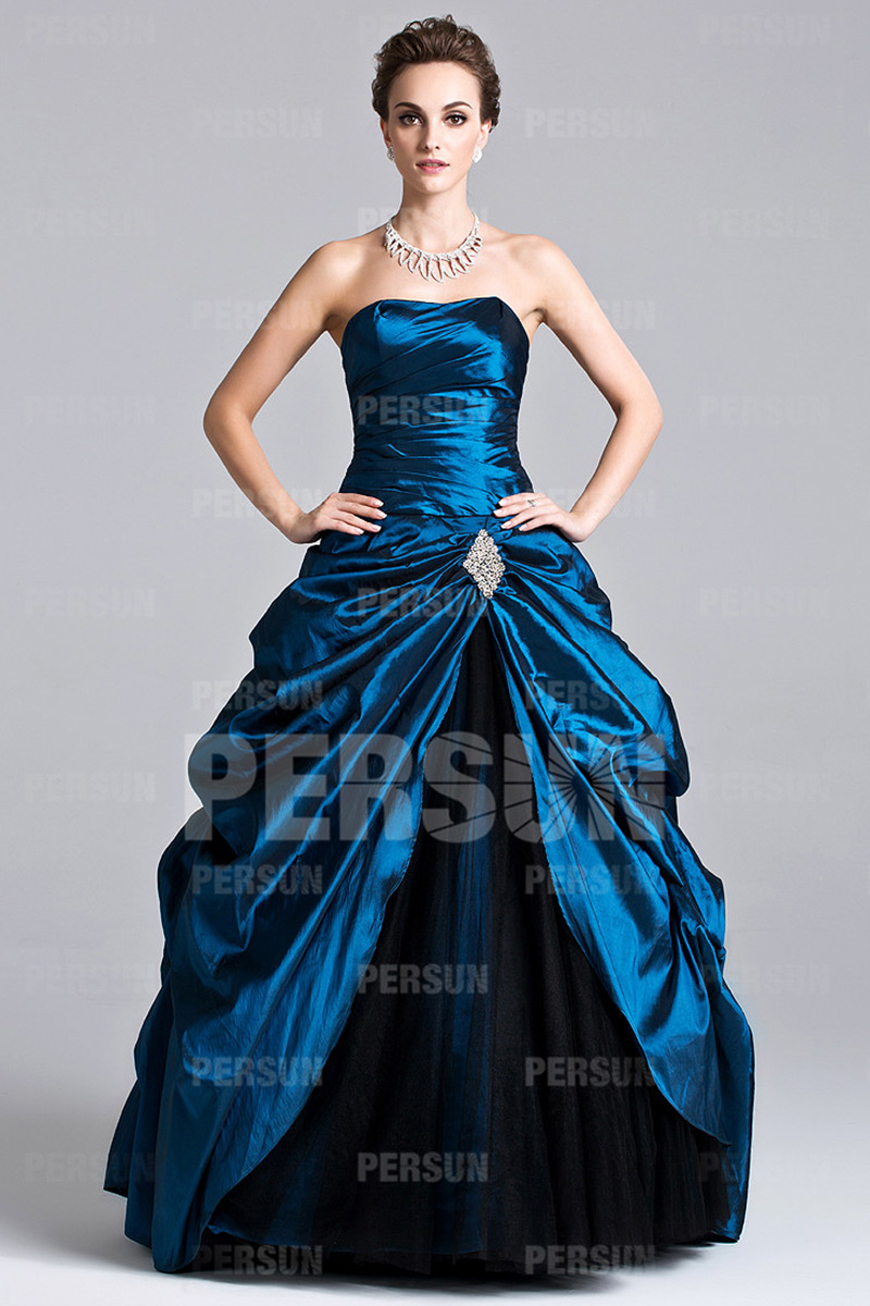 Robe de soirée bustier longue plissée en taffetas