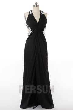 Robe de bal sexy fendue dos nu encolure V en tencel embellie de strass