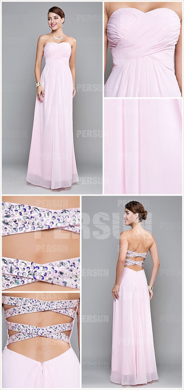 robe de soirée rose avec bretelles croisée dans le dos