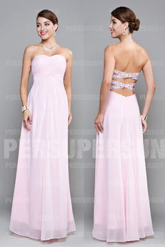 Robe bal bustier plissée longue sol avec bretelles croisées dans le dos