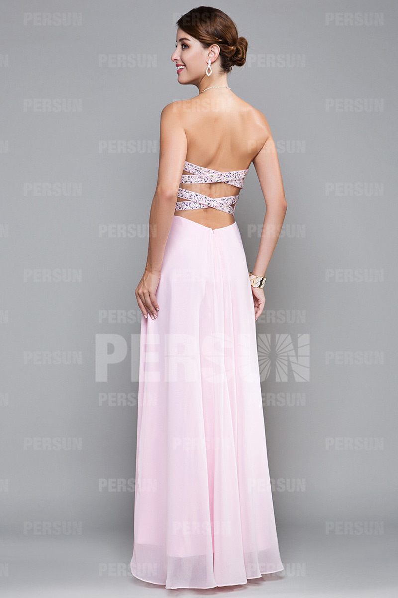 Robe bal bustier plissée longue sol avec bretelles croisées dans le dos