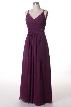 Robe bal longue plissée à encolure V en mousseline