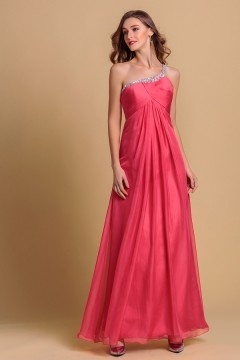 Robe bal plissée asymétrique épaule asymétrique stras longue sol