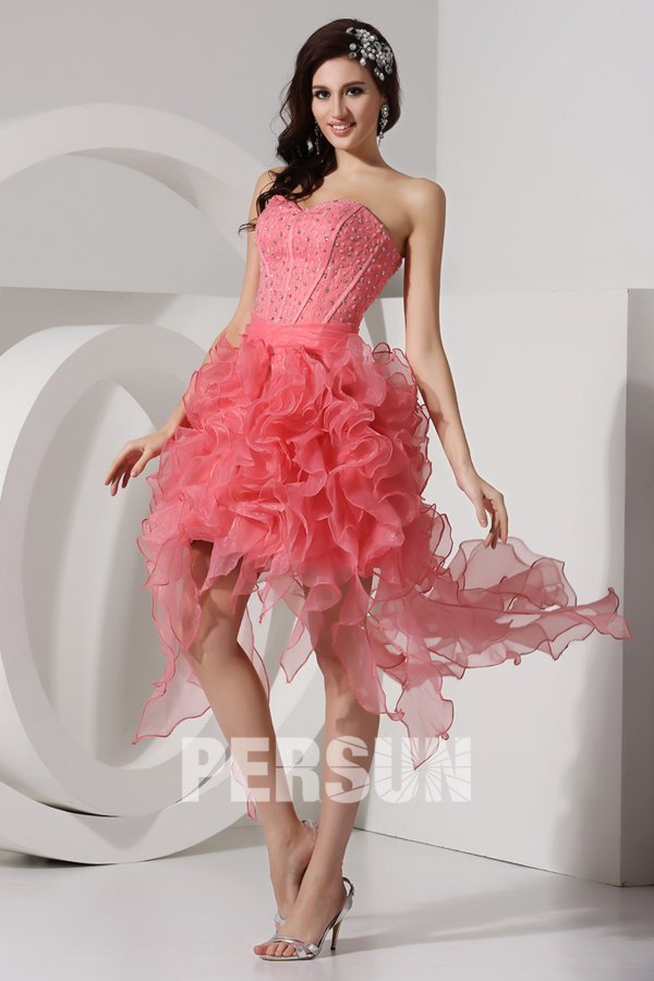 Robe bal bustier cœur ornée de strass extravagante courte devant longue derrière