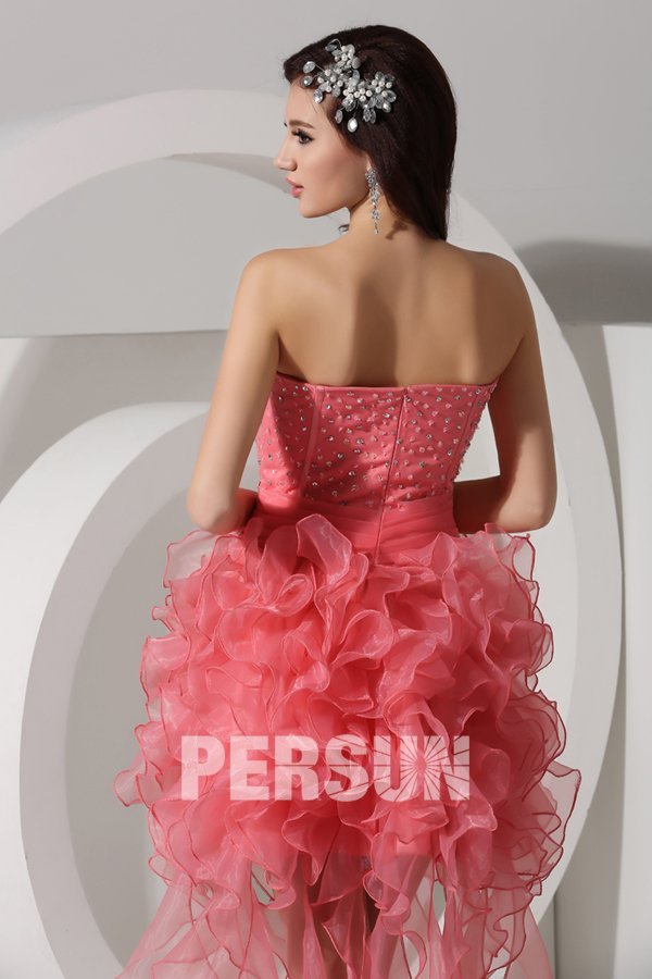 Robe bal bustier cœur ornée de strass extravagante courte devant longue derrière