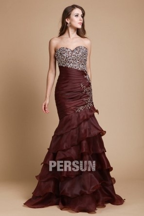 Robe bal bustier longue style sirène décorée de strass