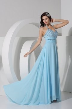 Robe soirée longue stras tour du cou