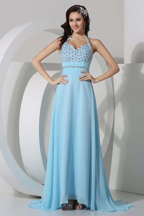 Robe soirée longue stras tour du cou
