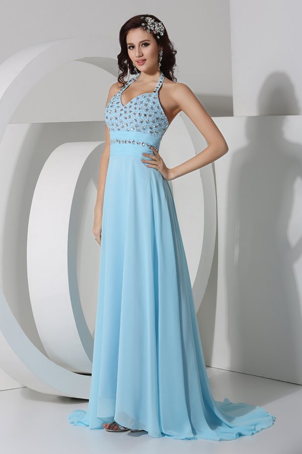 Robe soirée longue stras tour du cou