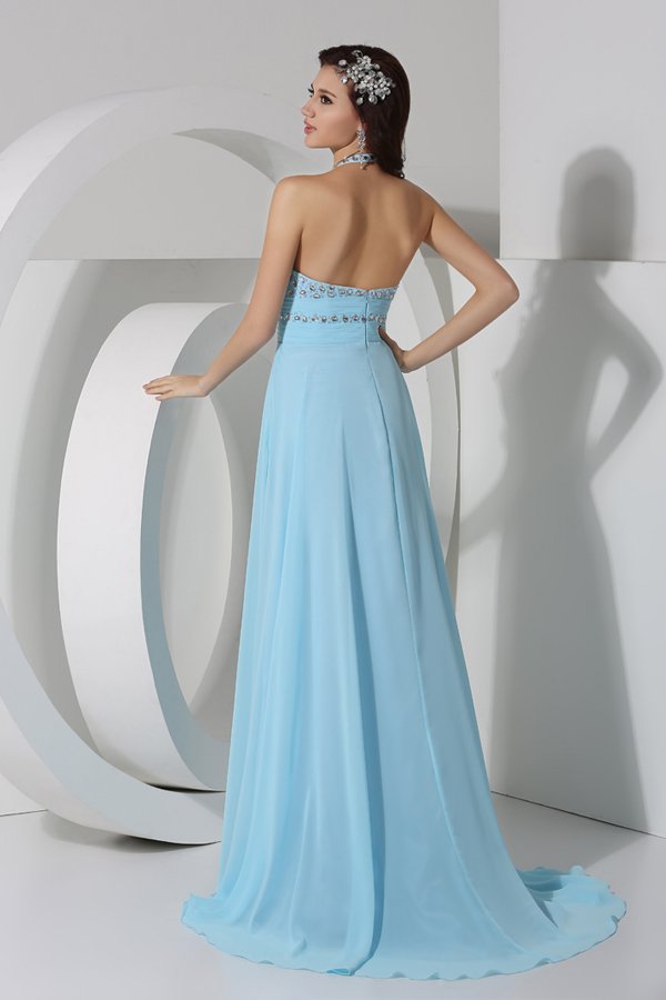 Robe soirée longue stras tour du cou