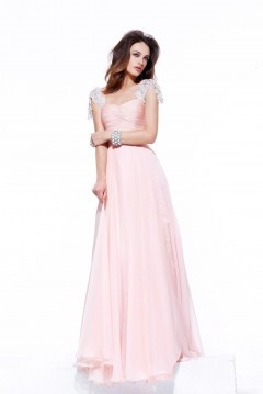 Robe soirée rose plissée empire longue sol