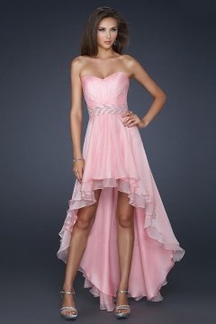 Robe bal rose courte devant longue derrière en tencel