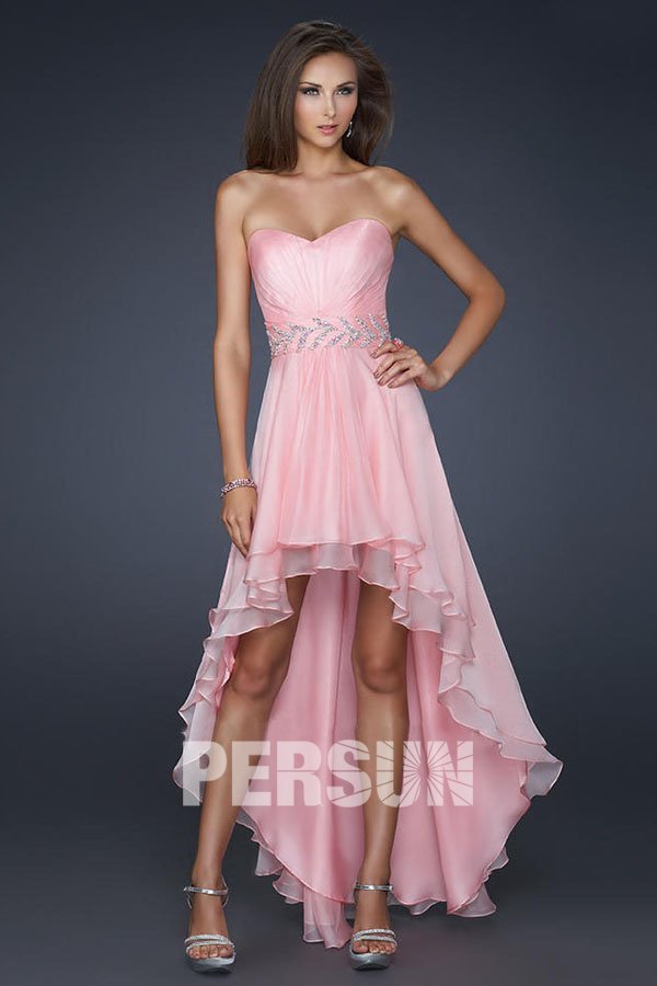 Robe bal rose courte devant longue derrière en tencel