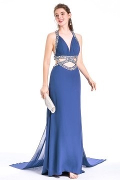 Robe soirée sexy longue orné de strass dos nu