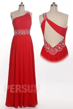 Robe de soirée longue asymétrique découpée et ceinturée