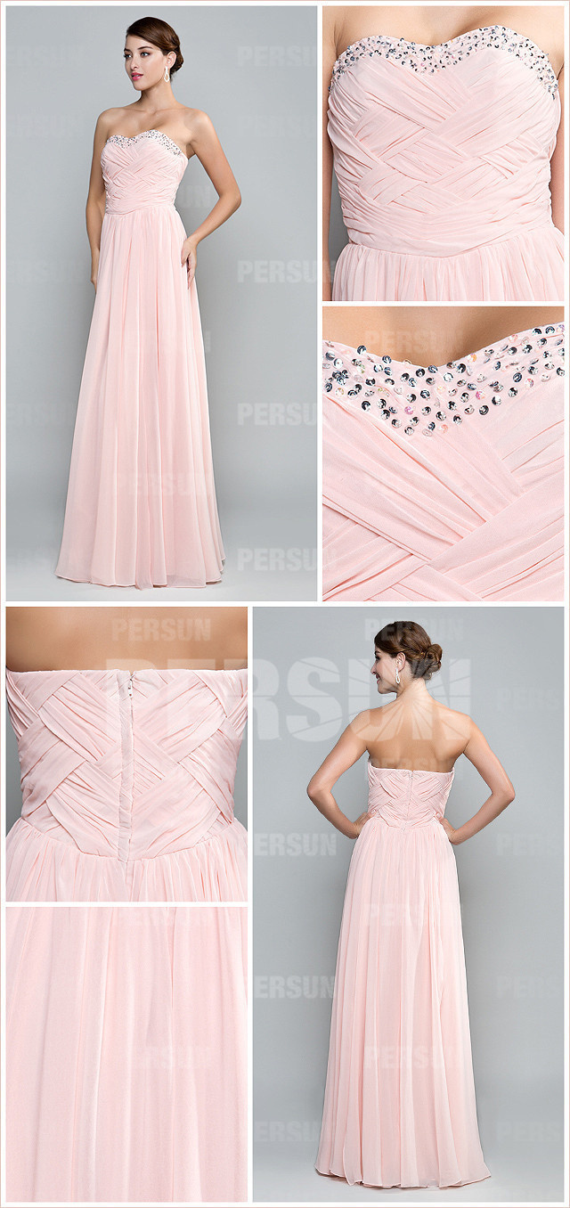 robe demoiselle d'honneur rose longue plissé