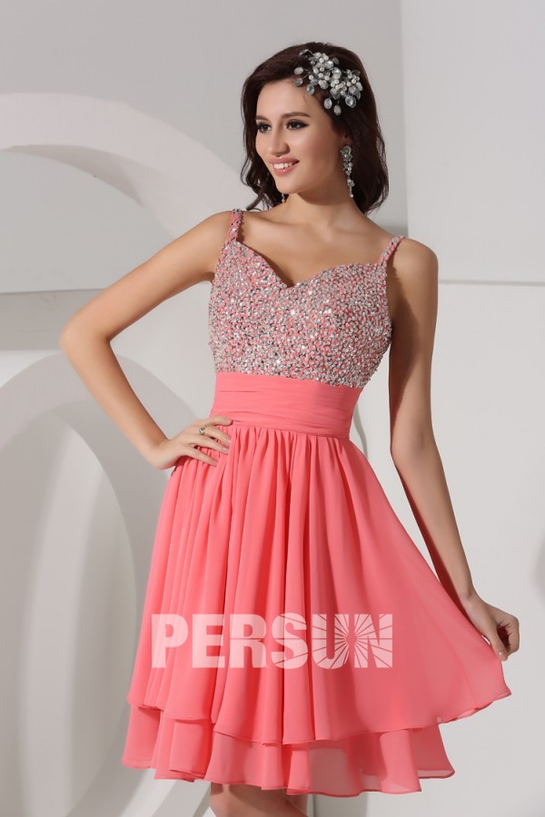 Robe bal courte empire pailletée décolletée en coeur