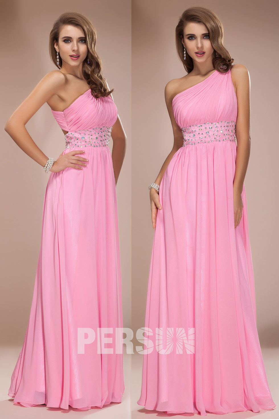 Robe gala/soirée rose asymétrique longue sol