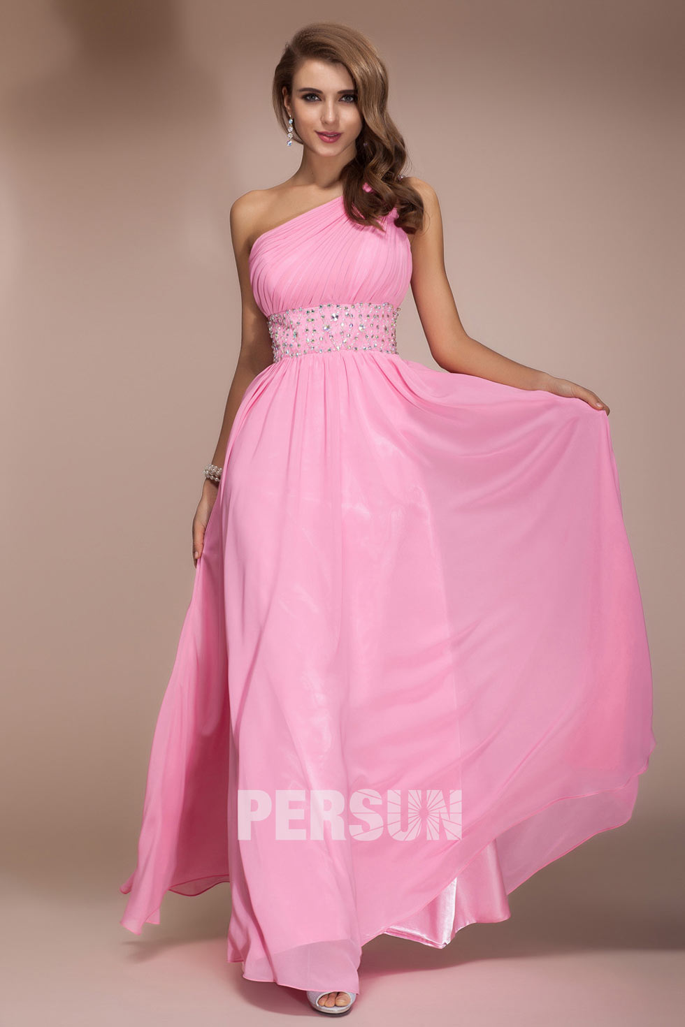 Robe gala/soirée rose asymétrique longue sol
