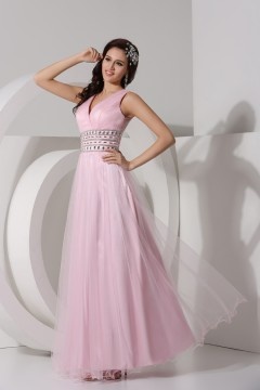 Sexy robe longue rose empire col en V dos transparent