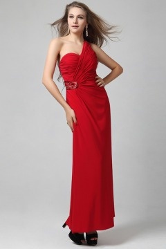 Robe rouge asymétrique bustier plissé empire à dos nu