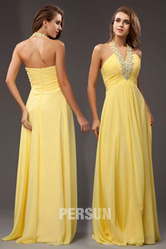 Longue robe de soirée col américain orné de strass