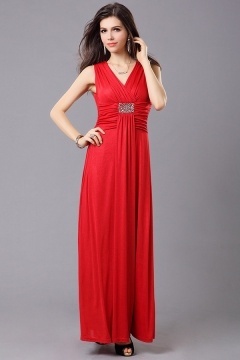 Robe rouge de soirée en jersey fluide dos décolleté en V