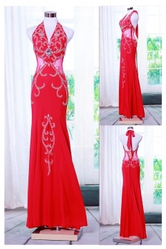 Sexy Robe de bal bordée & strassée sirène à dos nu col halter