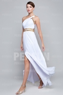 Robe de bal asymétrique brodé de strass dos nu avec fente frontale